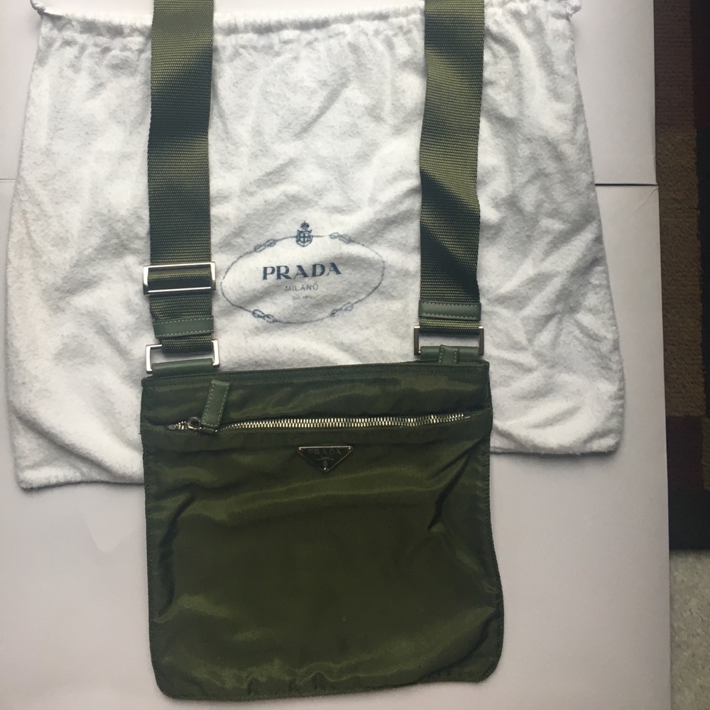 Authentic Prada Tessuto Nylon Messenger Bag Green